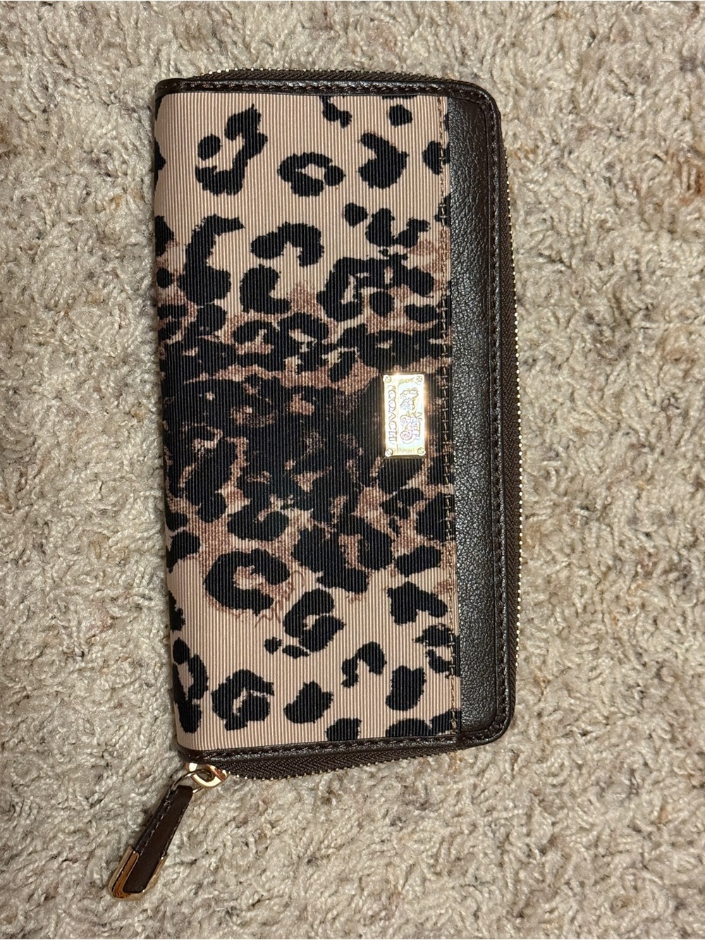 Coach Leopard Print Zip-Around Wallet in Brown and Black